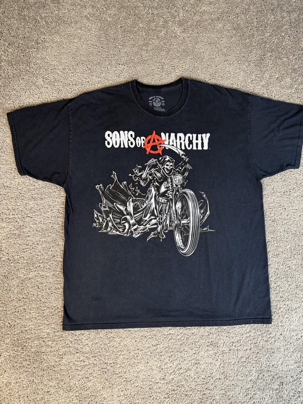 Sons Of Anarchy Shirt Mens 2XL Black Grim Reaper Motorcycle Graphic Crew Cotton